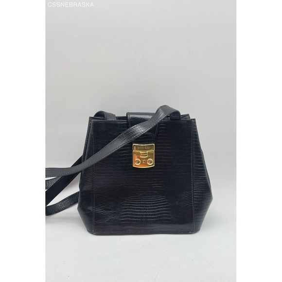 Cyro Eloy Black Vintage Textured 100% Leather Bag With‎ Gold Lock Made in Brazil - Picture 1 of 10